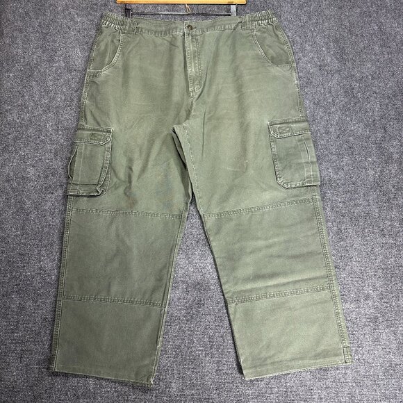 Cabelas Pants Mens 44 Trail Hiker Khaki Cotton Straight Leg Cargo Zip Fly Green - Picture 1 of 9